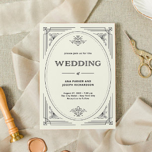 Convites Deco Moderno   Casamento negro e marfim legante