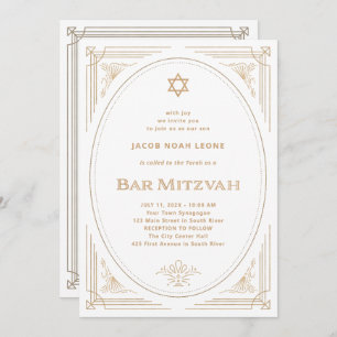Convites Deco Moderno Faux Dourado e Bar branco Mitzvah