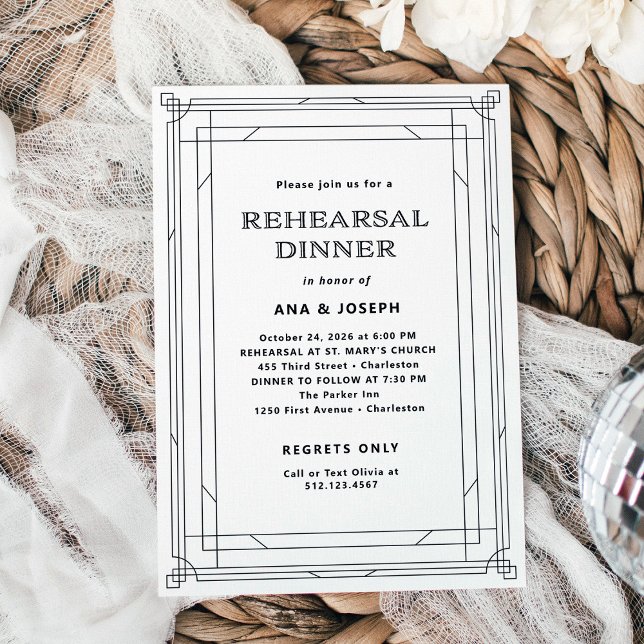 Convites Deco Moderno | Janto de ensaio preto-e-branco (Criador carregado)