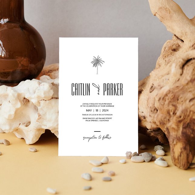 Convites Deco Palm ・ Chic de Boho Minimalista ・ Destino (Deco Palm against driftwood • Minimalist Boho Chic • Destination Invitation. )
