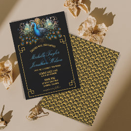 Convites Deco Peacock Art Negro e Dourado