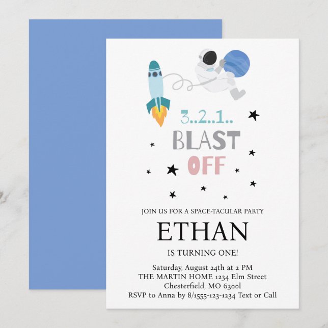 Convites Decolar! Aniversário do Foguete Espacial (Frente/Verso)