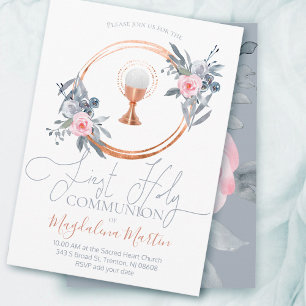 Convites decor floral de primeira comunhão de menina católi