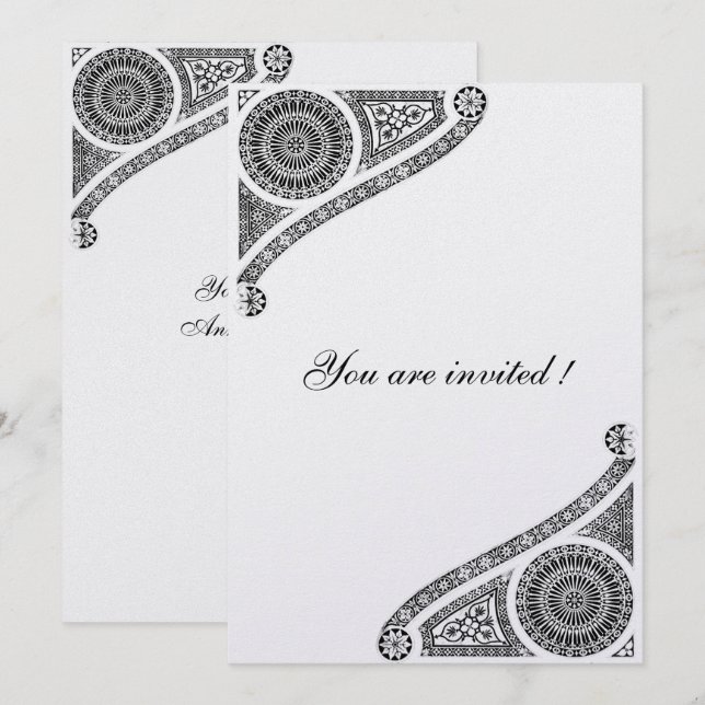 Convites DECOR RENASCENTISTA, Preto e Branco (Frente/Verso)