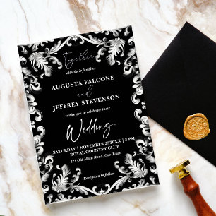 Convites Decoração branca e negra elegante tudo em um casam