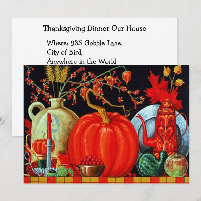 Convites Decoração de Abóbora Pintura Antiga Festa de Outon (Frente/Verso)