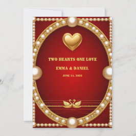 Convites Decoração de Casal de Noivos Cisne Dourado Vermelh