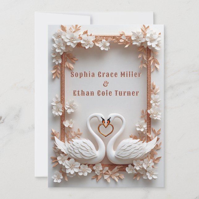 Convites 💍 Decoração de Casamento Swan Heart com Moldura F (Frente)