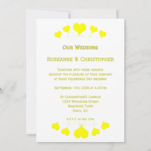 Convites Decoração de Corações Amarelos para Casamento