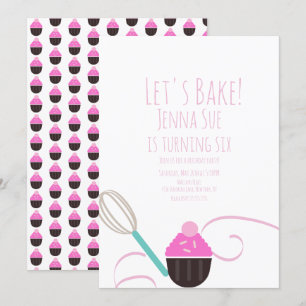 Convites Decoração de Cupcake de Aniversário Rosa
