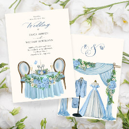 Convites decoração de jardim floral de casamento azul