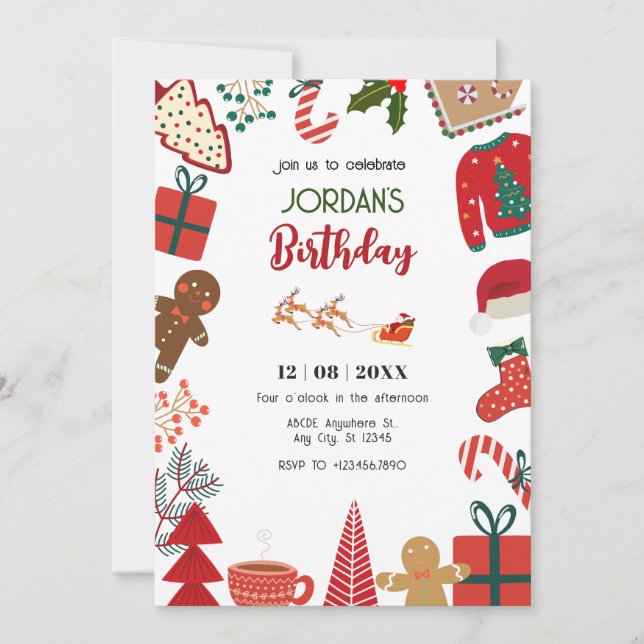 Convites decoração de Natal divertido aniversário (Frente)