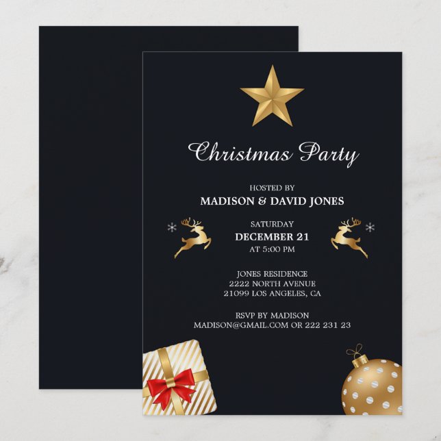 Convites Decoração de Natal Dourada e Branca (Frente/Verso)