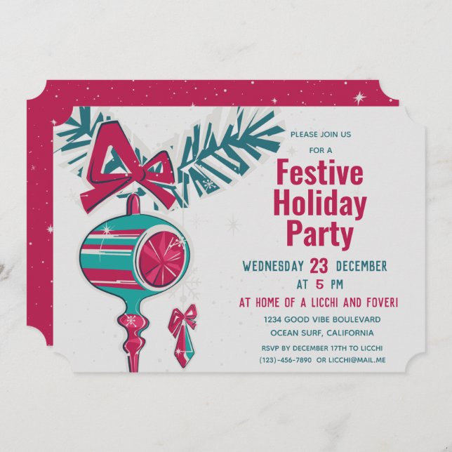 Convites Decoração de Natal em Moderno de Meados de Século (Frente/Verso)