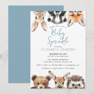 Convites Decoração de Sprinkle de Animais da Floresta Azul