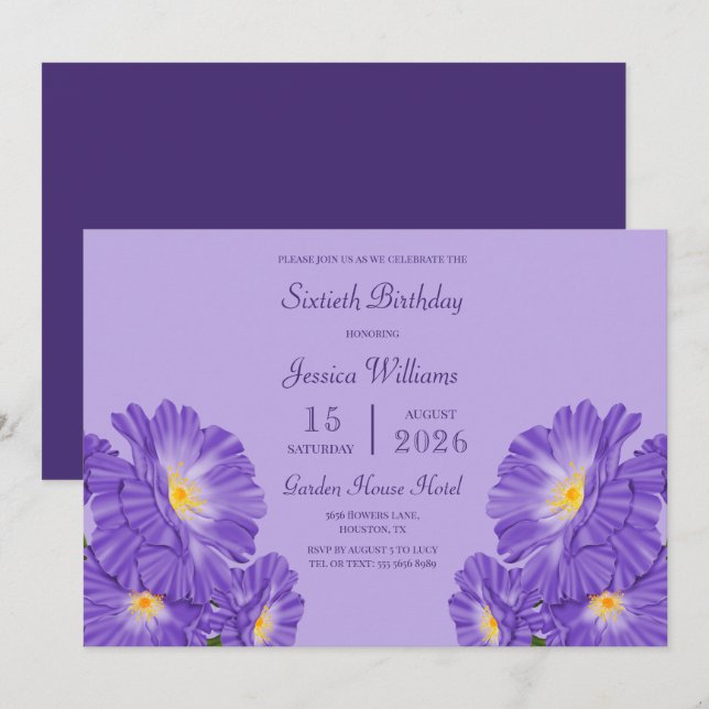 Convites Decoração de Vinca para 60º Aniversário (Frente/Verso)