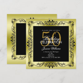 Convites Decoração Dourada Clássica para Aniversário de 50