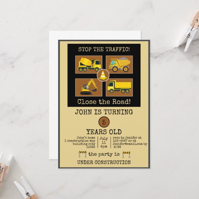 Convites Decorações de Aniversário Infantil de Caminhão de  (Frente/Verso In Situ)