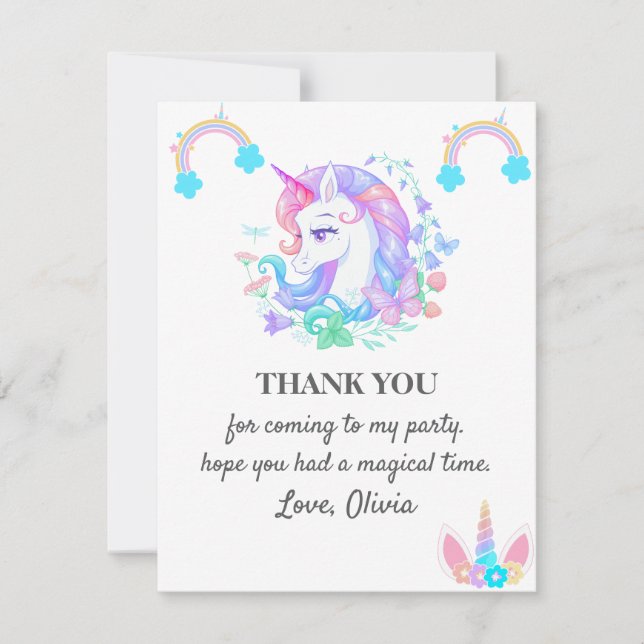 Convites Decorações de Festa de aniversário Unicórn (Frente)