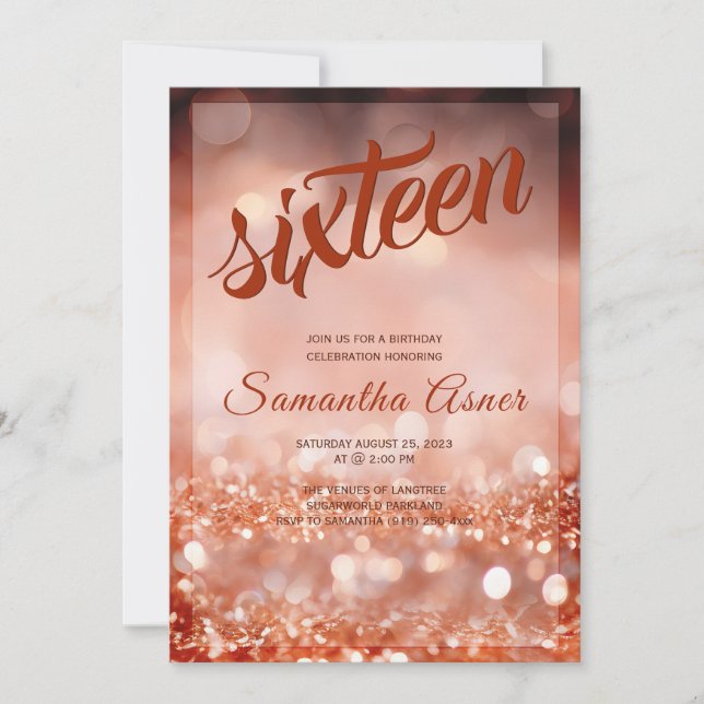 Convites Decorações Rose Gold Sweet 16 (Frente)