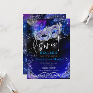 Convites Decorações Royal Blue e Prata para Sweet 16