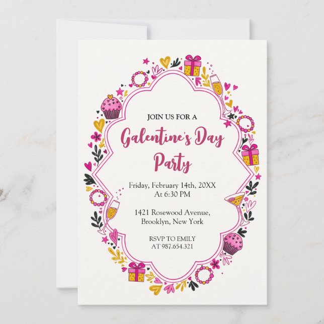 Convites Decorative Galentines Invitation Oval Frame (Frente)