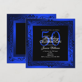 Convites Decorativo Azul-Chic enquadrado no 50º aniversário