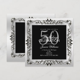 Convites Decorativo Clássico Prateado enquadrado no 50º Ani