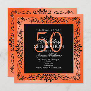 Convites Decorativo do Coral Chic enquadrado no 50º anivers