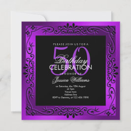 Convites Decorativo do Púrpura Chic enquadrado no 50º anive