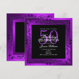 Convites Decorativo do Púrpura Chic enquadrado no 50º anive