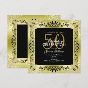 Convites Decorativo Dourado clássico enquadrado no 50º an