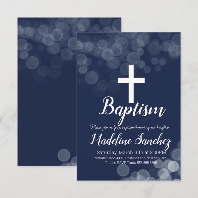 Convites Dedicação de Batismo Luzes Bokeh Batizado (Frente/Verso)