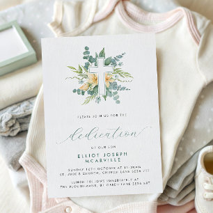 Convites Dedicação de Bebê Cruz de Verdura Moderna em Scrip