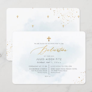 Convites Dedicação de Cor de Água Azul Pálida PixDezine