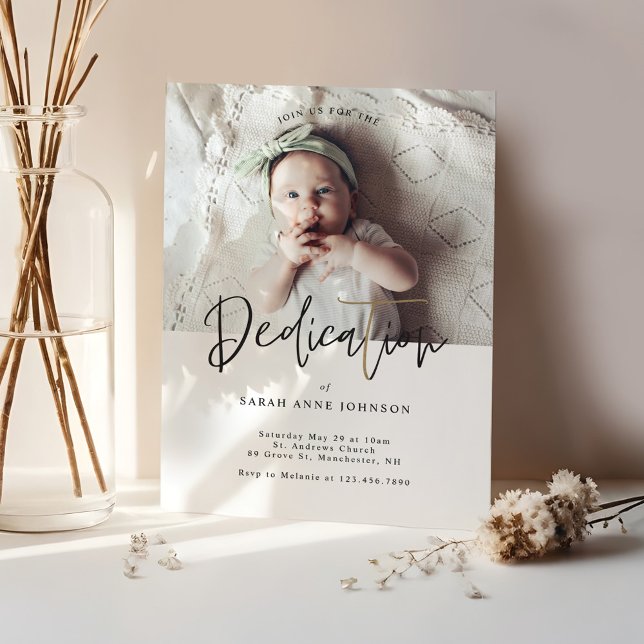 Convites Dedicação de Fotos para Bebês de Mínima Caligrafia (Modern MinimalCalligraphy Baby Photo Dedication Invitation)