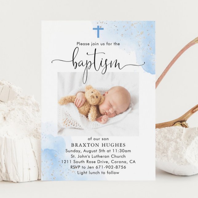 Convites Dedicação do Batismo Blue and Silver Boy (Criador carregado)