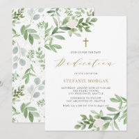 Dedicação do Bebê com Folhagens Douradas e Flores