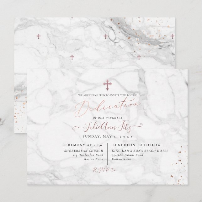 Convites Dedicação Dourada do Rosa Marble PixDezines (Frente/Verso)