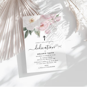 Convites dedicação floral a cor-de-água rosa e branco