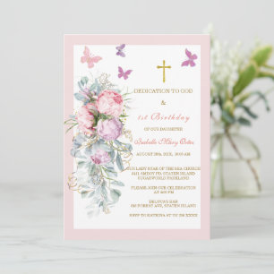 Convites Dedicação Floral Elegante e 1º Aniversário