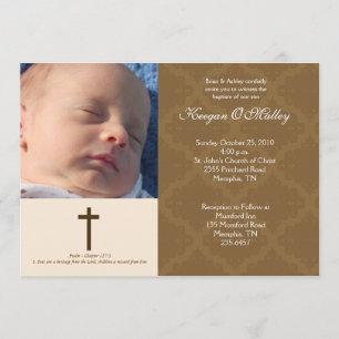 Convites Dedicação Tan/foto de creme do baptismo do damas