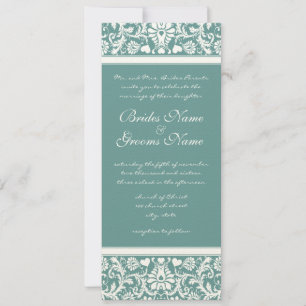 Convites Deep Aqua Blue Damask Swirls Wedding Invitation