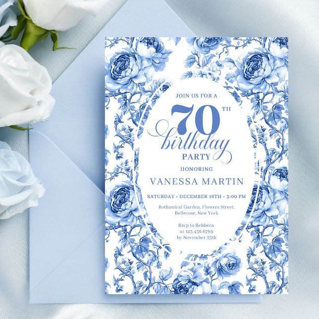 Convites Deep Blue 70th Birthday Elegant Party Invitation (Deep Blue 70th Birthday Elegant Party Invitation)