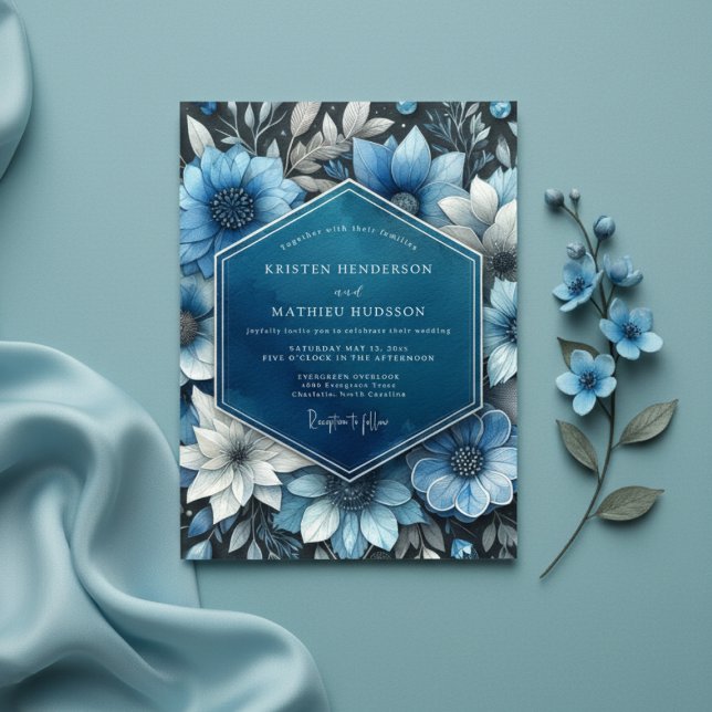 Convites Deep Blue Botanical Opulence Wedding (Criador carregado)