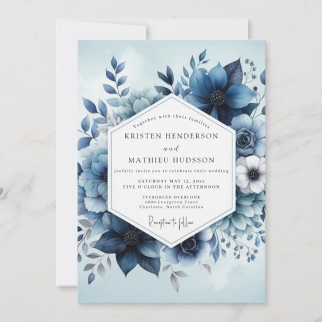 Convites Deep Blue Botanical Whimsy Wedding (Frente)