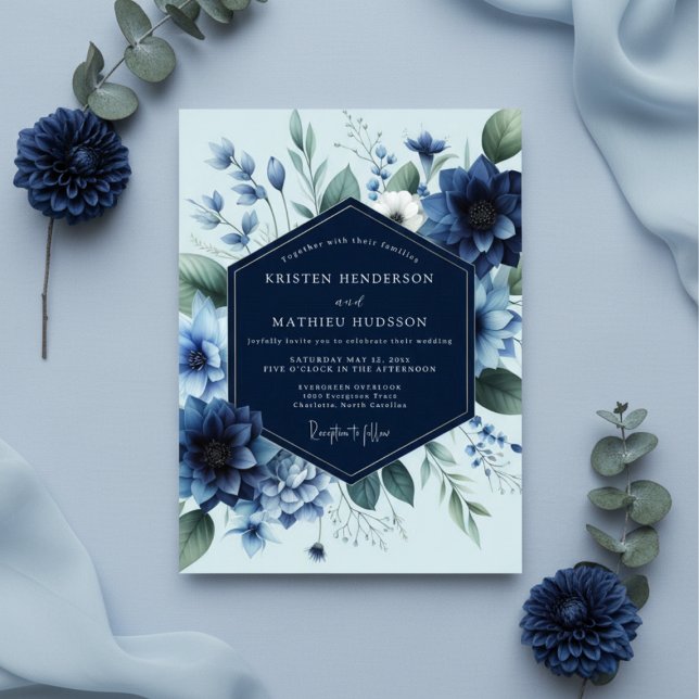 Convites Deep Blue Floral Elegance Wedding (Criador carregado)