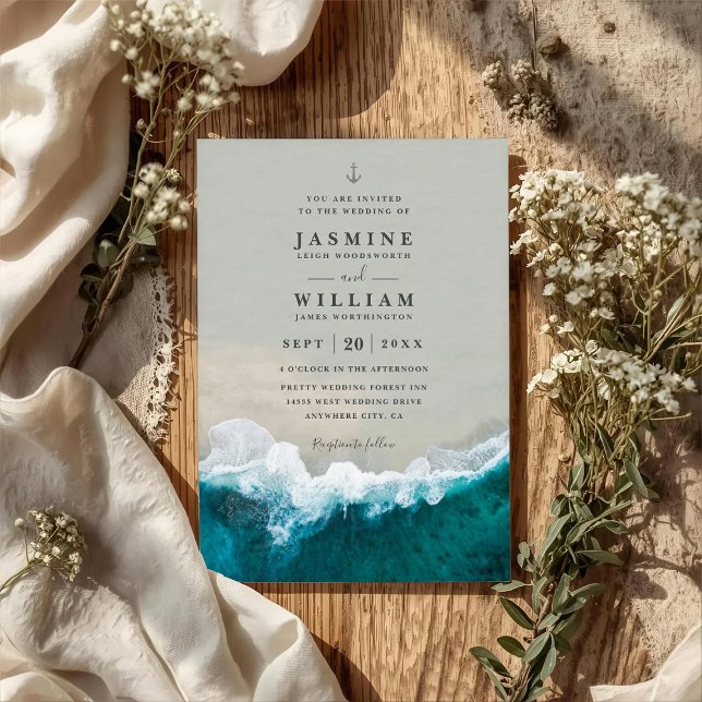 Convites Deep Blue Sea Destination Elegant QR Code Wedding (Criador carregado)