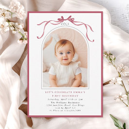 Convites Deep Blush Pink Bow Girl 1st Birthday Arch Photo