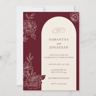 Convites Deep Burgundy Floral Arch Photo Back Wedding